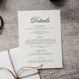 Tarjeta De Recepción Detalles de Boda con Letra Clásica Elegante