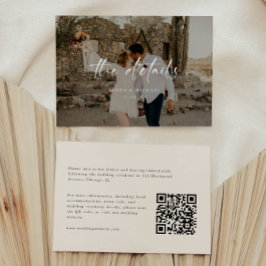 Tarjeta De Recepción Detalles de Boda con Letra de Foto Beige Moderna