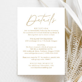 Tarjeta De Recepción Detalles de Boda con Letra Dorada Moderna