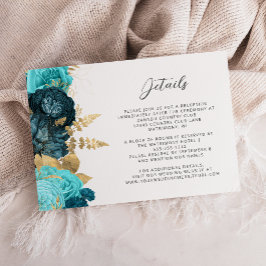 Tarjeta De Recepción Detalles de Boda con Letra Dorada y Floral Acuátic