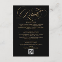 Detalles de boda con letra elegante dorada y negra