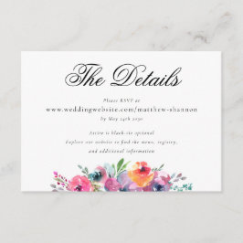 Tarjeta De Recepción Detalles de Boda con Letra Elegante y Floral Acuar