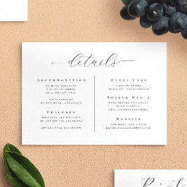 Tarjeta De Recepción Detalles de Boda con Letra Minimalista Blanca y El