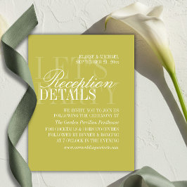 Tarjeta De Recepción Detalles de Boda con Letra Moderna Chartreuse