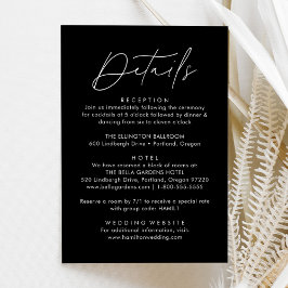 Tarjeta De Recepción Detalles de Boda con Letra Moderna en Blanco y Neg