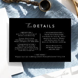 Tarjeta De Recepción Detalles de Boda con Letra Moderna Negra