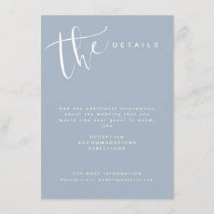Tarjeta De Recepción Detalles de Boda con Letra Moderna Simple Azul Pol