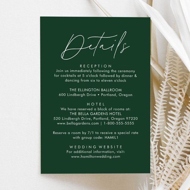Tarjeta De Recepción Detalles de Boda con Letra Moderna Verde (Subido por el creador)