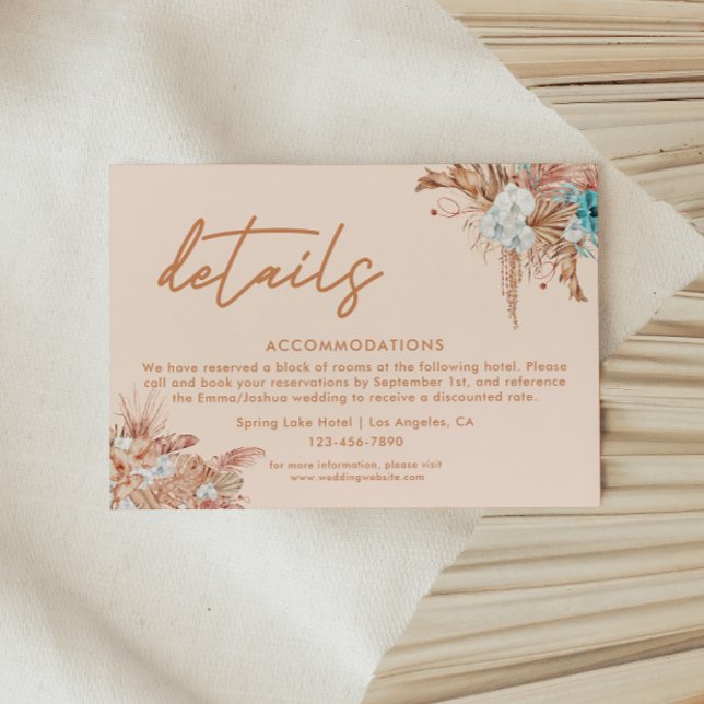 Tarjeta De Recepción Detalles de Boda con Letra Script Moderna Boho (Subido por el creador)