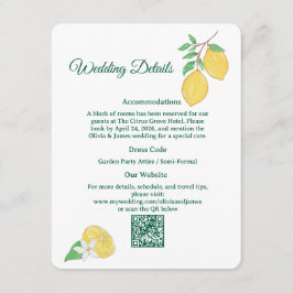 Tarjeta De Recepción Detalles de Boda con Limón Chic Citrus