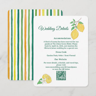 Tarjeta De Recepción Detalles de Boda con Limón Chic Citrus