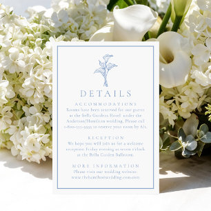 Tarjeta De Recepción Detalles de Boda con Lirio de Calla Azul Clásico