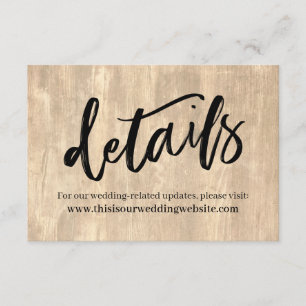 Tarjeta De Recepción Detalles de Boda con Madera Rústica y Letra Inform