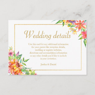 Tarjeta De Recepción Detalles de Boda con Marco de Acuarela Tropical Do