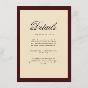 Tarjeta De Recepción Detalles de Boda con Marco de Borgoña Elegante