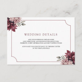 Tarjeta De Recepción Detalles de boda con marco floral oscuro y tempera