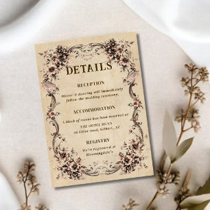 Tarjeta De Recepción Detalles de Boda con Marco Floral Victoriano