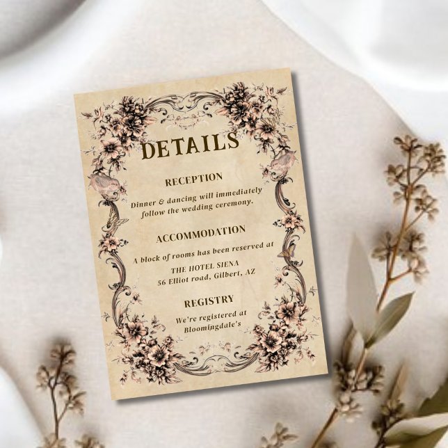 Tarjeta De Recepción Detalles de Boda con Marco Floral Victoriano (Subido por el creador)