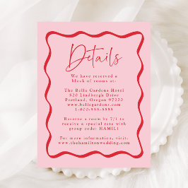 Tarjeta De Recepción Detalles de Boda con Marco Ondulado Rosa y Rojo Mo