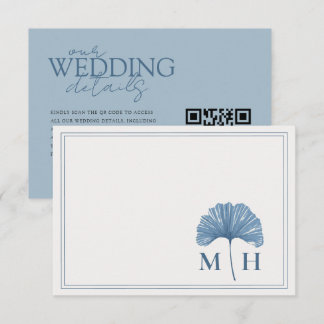 Tarjeta De Recepción Detalles de Boda con Monograma Botánico Azul Elega