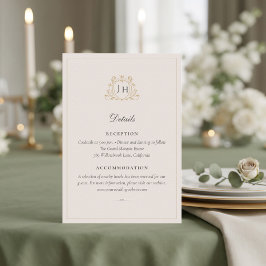 Tarjeta De Recepción Detalles de Boda con Monograma de Château Francés