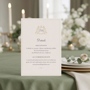 Tarjeta De Recepción Detalles de Boda con Monograma de Château Francés 