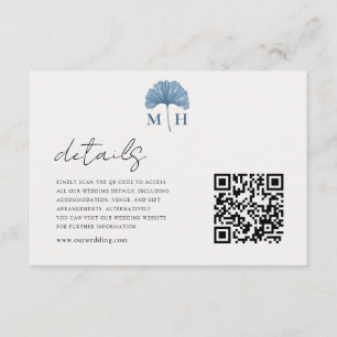 Tarjeta De Recepción Detalles de Boda con Monograma de Código QR Azul P