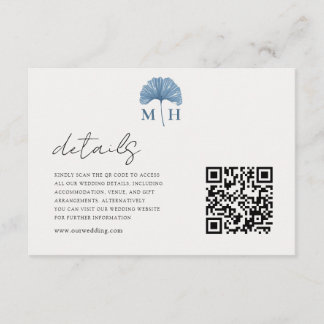 Tarjeta De Recepción Detalles de Boda con Monograma de Código QR Azul P
