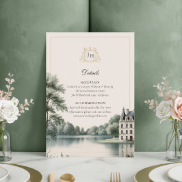 Tarjeta De Recepción Detalles de Boda con Monograma de Elegante Château