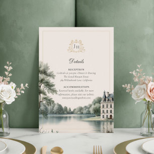 Tarjeta De Recepción Detalles de Boda con Monograma de Elegante Château
