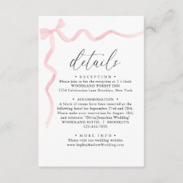 Tarjeta De Recepción Detalles de Boda con Monograma de Lazo Rosa Elegan