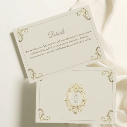 Tarjeta De Recepción Detalles de Boda con Monograma de Oro Barroco
