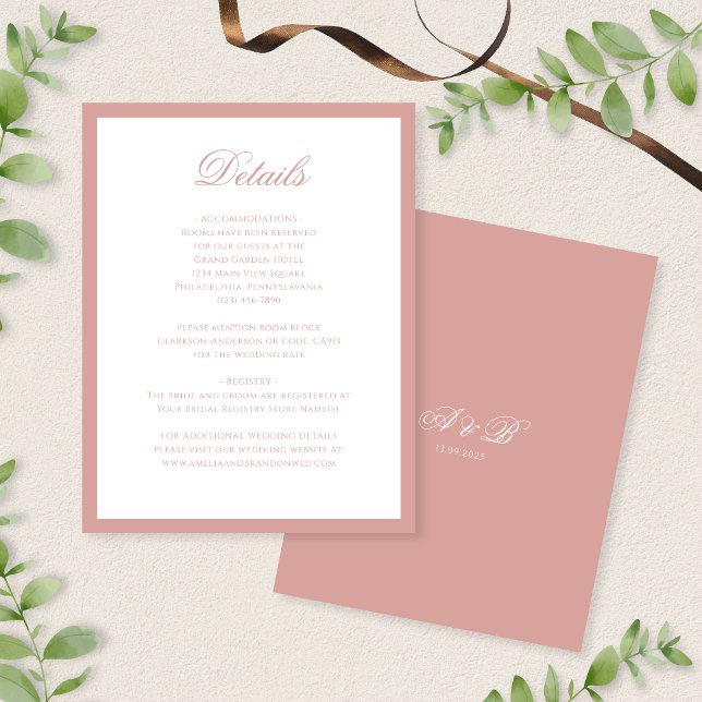 Tarjeta De Recepción Detalles de Boda con Monograma en Script Clásico R (Subido por el creador)
