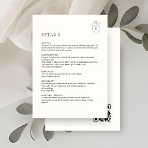 Tarjeta De Recepción Detalles de Boda con Monograma Minimalista Chic