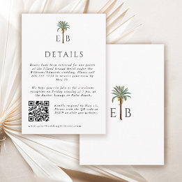 Tarjeta De Recepción Detalles de Boda con Monograma Tropical Elegante d