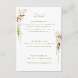 Tarjeta De Recepción Detalles de Boda con Ramo en Cascada de Anthurium