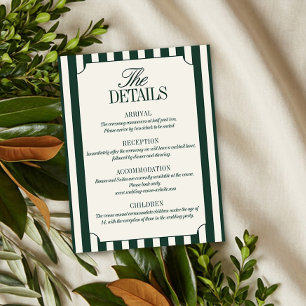 Tarjeta De Recepción Detalles de Boda con Raya Verde de Dinero Antiguo