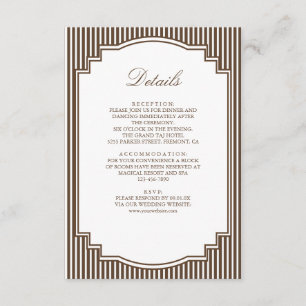 Tarjeta De Recepción Detalles de Boda con Rayas Marrones Chocolate