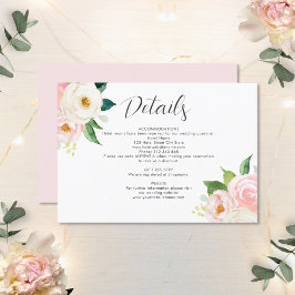 Tarjeta De Recepción Detalles de Boda con Rosas de Acuarela en Rosa Tím
