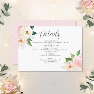 Tarjeta De Recepción Detalles de Boda con Rosas de Acuarela en Rosa Tím
