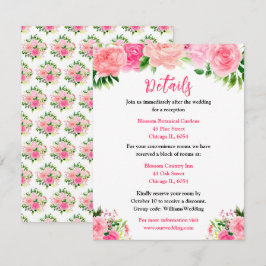 Tarjeta De Recepción Detalles de Boda con Rosas Rosadas y Follaje