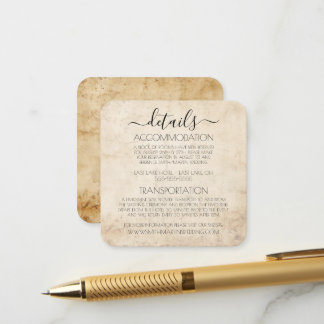 Tarjeta De Recepción Detalles de Boda con Textura de Papel Vintage Sepi