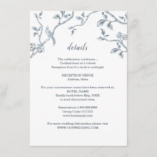Tarjeta De Recepción Detalles de boda con Toile Francés azul y blanco