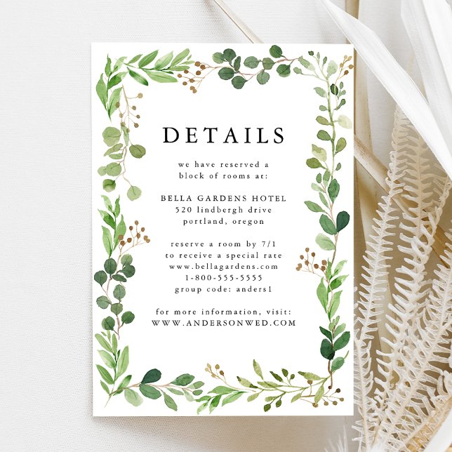 Tarjeta De Recepción Detalles de Boda con Verde de Acuarela (Subido por el creador)