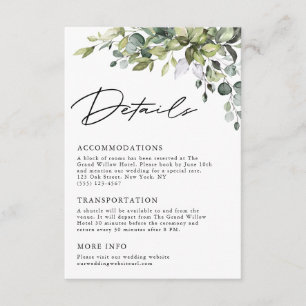 Tarjeta De Recepción Detalles de Boda con Verde de Eucalipto en Letra S