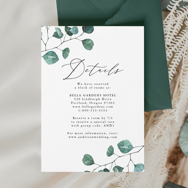 Tarjeta De Recepción Detalles de Boda con Verde de Eucalipto Moderno (Subido por el creador)