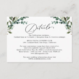 Tarjeta De Recepción Detalles de Boda con Verde de Eucalipto Rústico