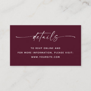 Tarjeta De Recepción Detalles de Boda con Vino Oscuro + QR. Rico Burdeo