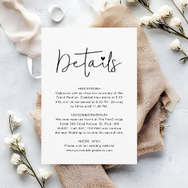 Tarjeta De Recepción Detalles de Boda Contemporáneos con Letra Moderna