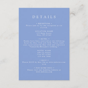 Tarjeta De Recepción Detalles de Boda Coordenada Periwinkle